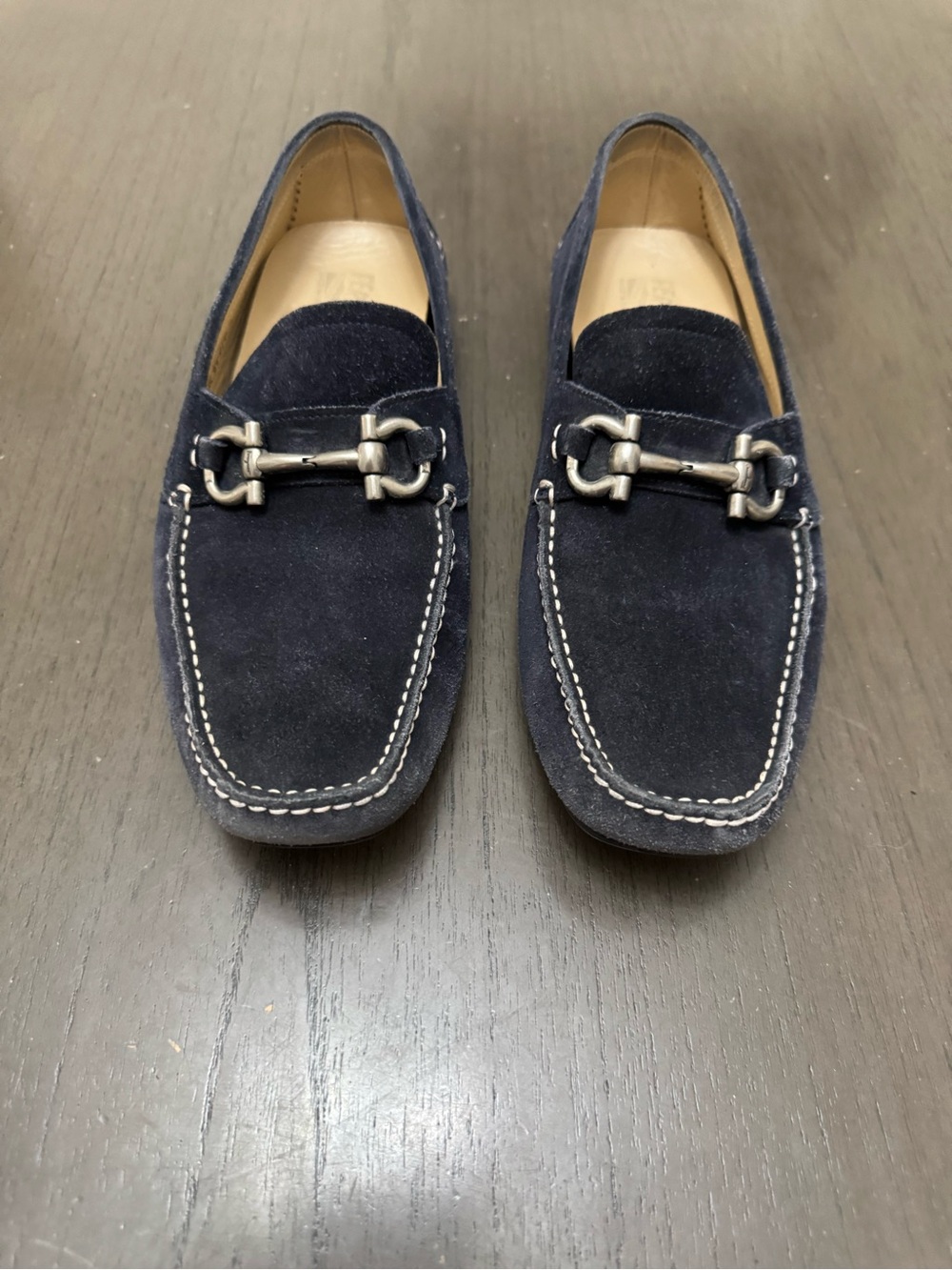 Salvatore Ferragamo Navy Suede Bit Loafers